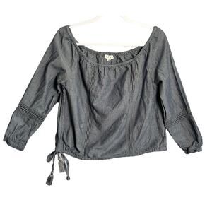 THML Medium Off The Shoulder Side Tie Chambray‎ Top Crochet Bohemian Peasant